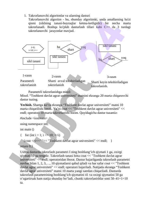 Takrorlanuvchi algoritmlar va ularning dasturi