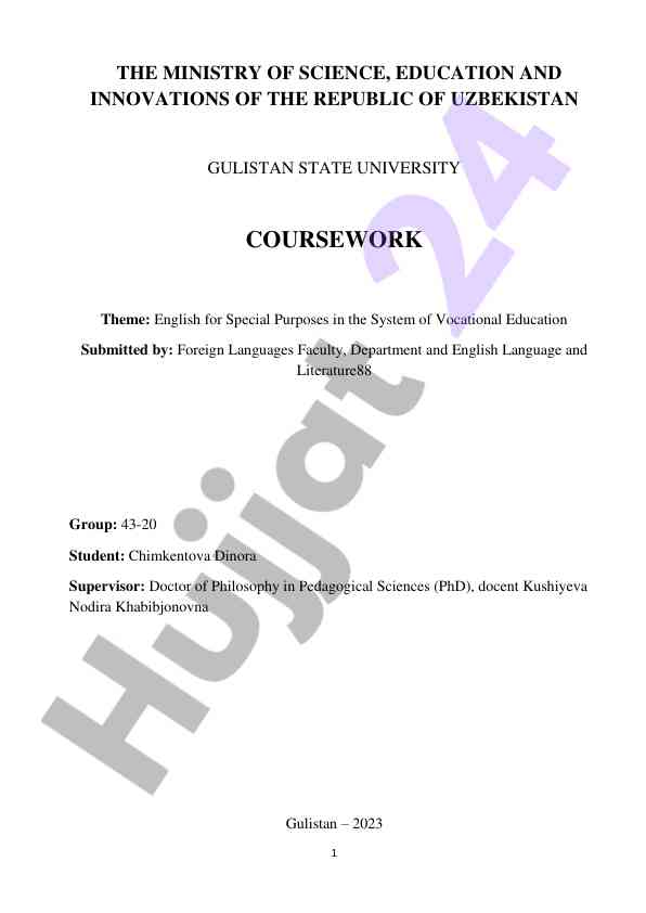 English for special purposes in vocational education