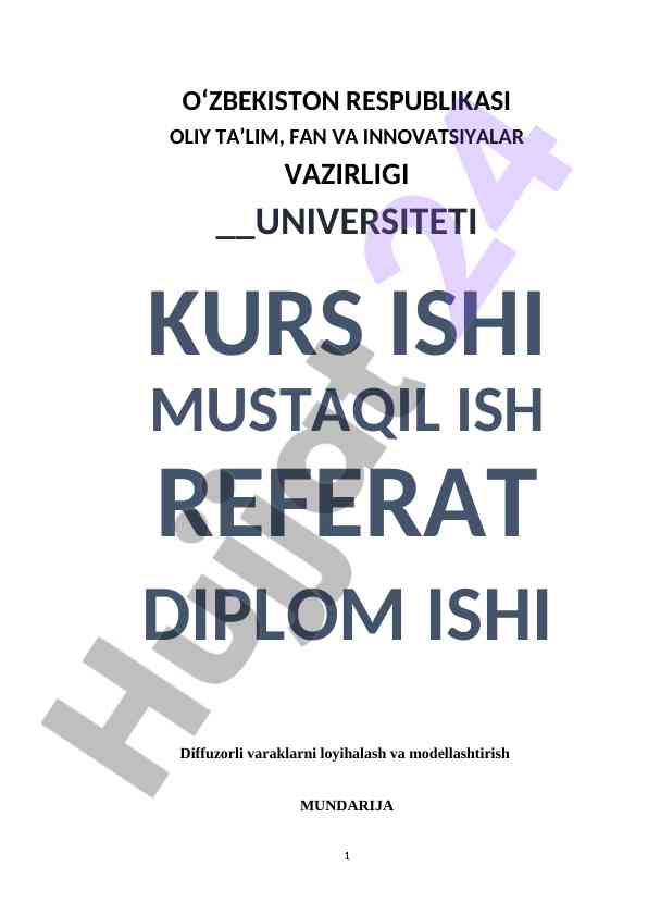 Diffuzorli varaklarni loyihalash va modellashtirish