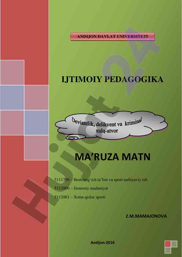 Ijtimoiy pedagogika ma'ruza matni