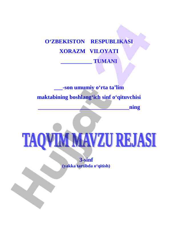 O‘qish dars plani va mavzular ro‘yxati