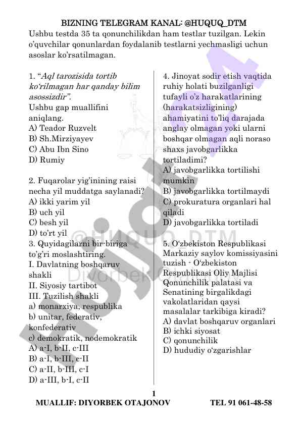 Qonunchilik testlari bilan o‘qitish metodikasi