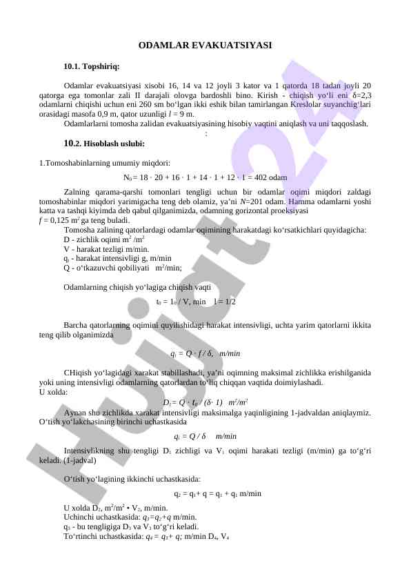 Odamlar evakuatsiyasi hisobi mavzusi