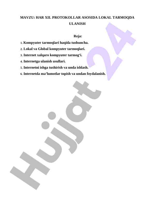 Lokal tarmoqda ulanish protokollari haqida