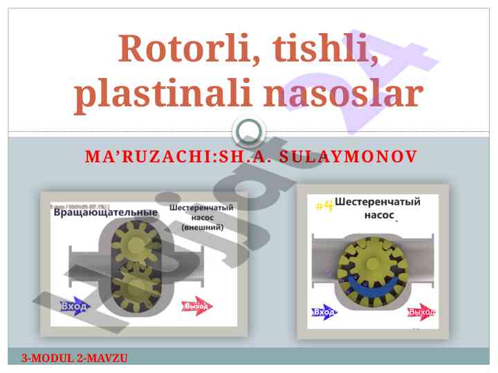 Rotorli va tishli nasoslarning tuzilishi