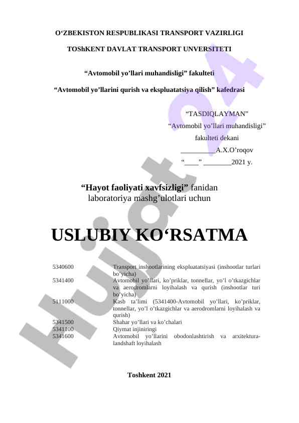 Hayot faoliyati xavfsizligi laboratoriya mashg‘ulotlari