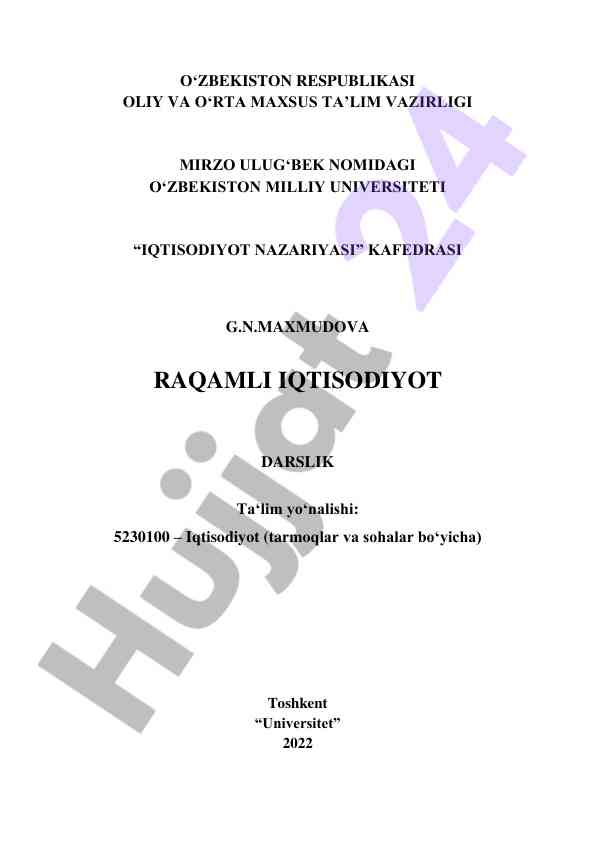 Raqamli iqtisodiyot darsligi 2022 yil uchun