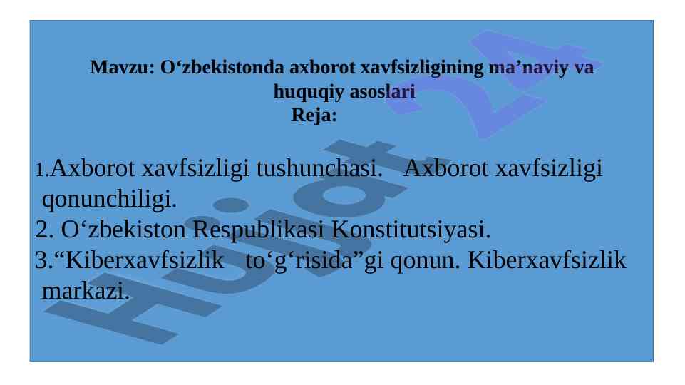 O‘zbekistonda axborot xavfsizligi asoslari
