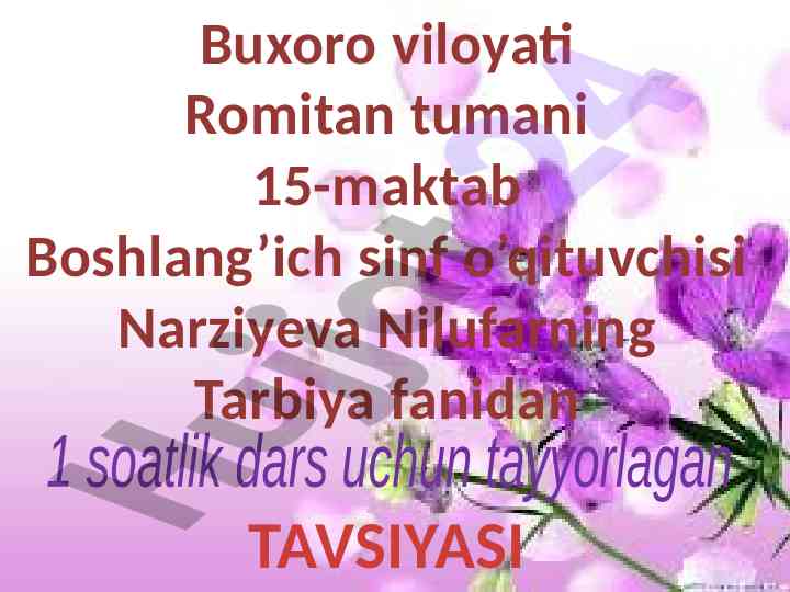 Yaxshi va yomon odatlar mavzu dars ishlanmasi