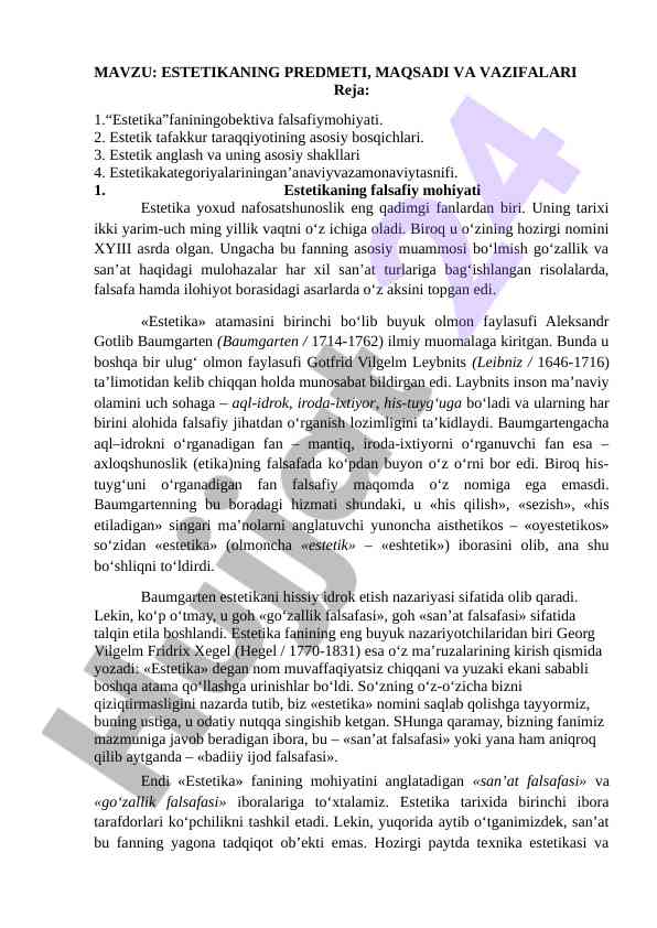 Estetikaning mahiyati va asosiy maqsadlari