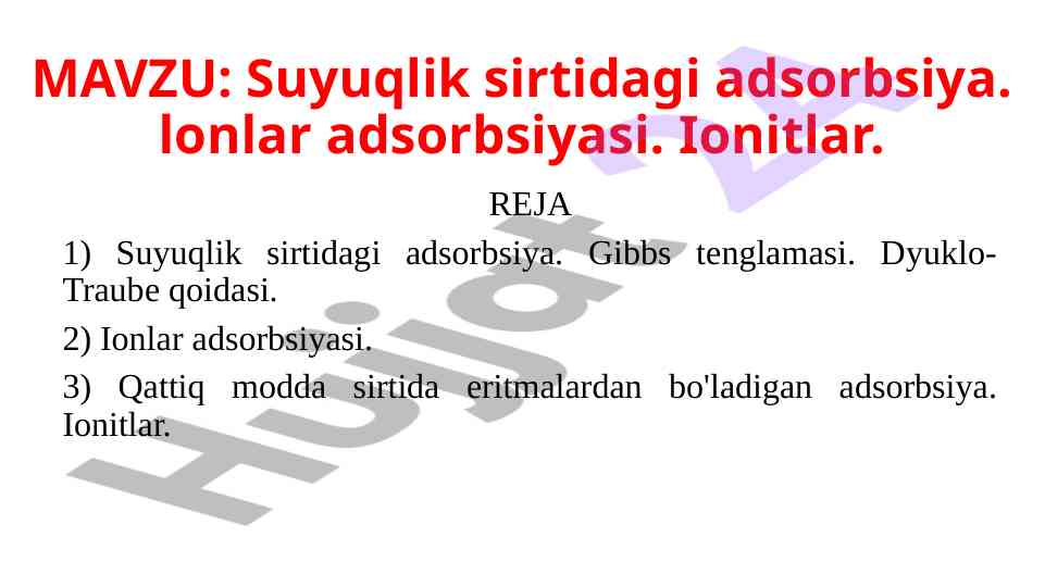 Suyuqlik sirtidagi adsorbsiya tahlili