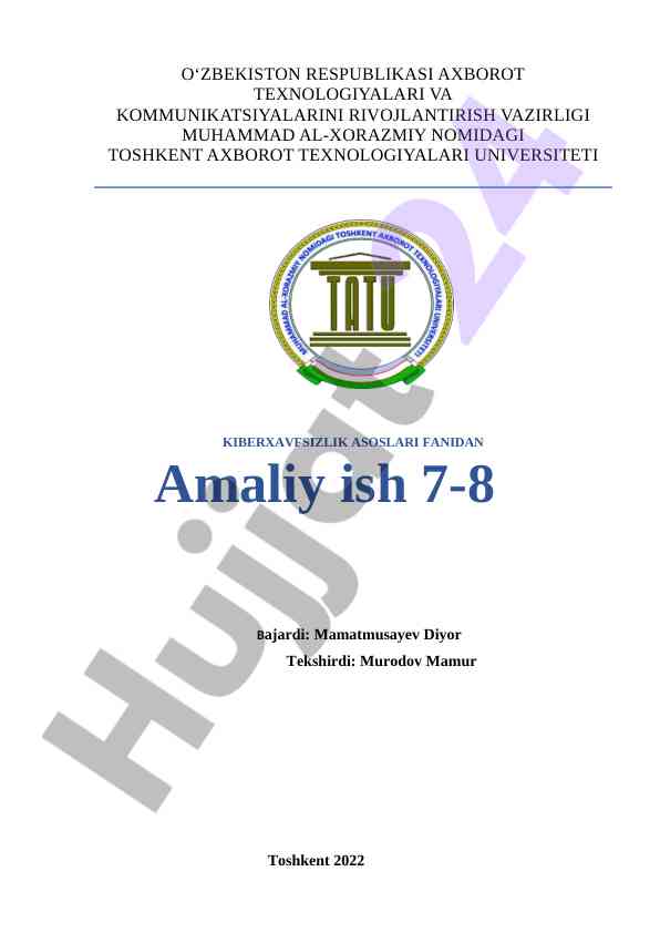 Kiberxavfsizlik asoslari fanidan amaliy ishlar