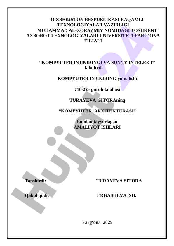 Kompyuter arxitekturasidan amaliyot ishlari