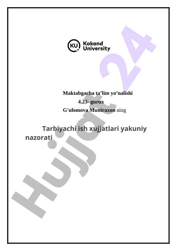 Maktabgacha ta’lim yo’nalishi for tarbiyachi ishlanmalari