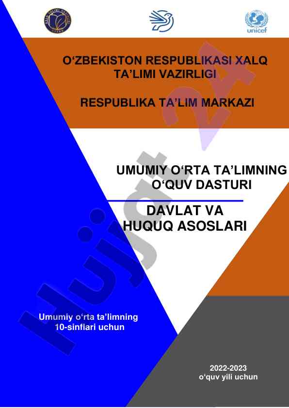 Davlat va huquq asoslari o‘qitish dasturi 2022-2023
