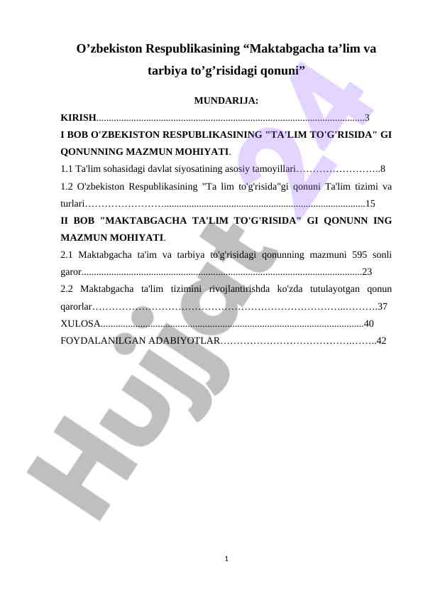 Maktabgacha Ta'lim Va Tarbiya To'g'risidagi Qonun