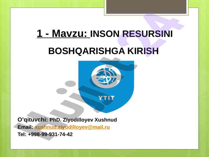 Inson resursini boshqarishga kirish o‘quv qo‘llanma