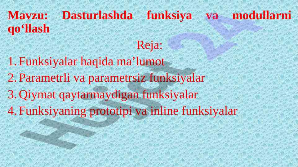 Dasturlashda funksiya va modullarni qo‘llash