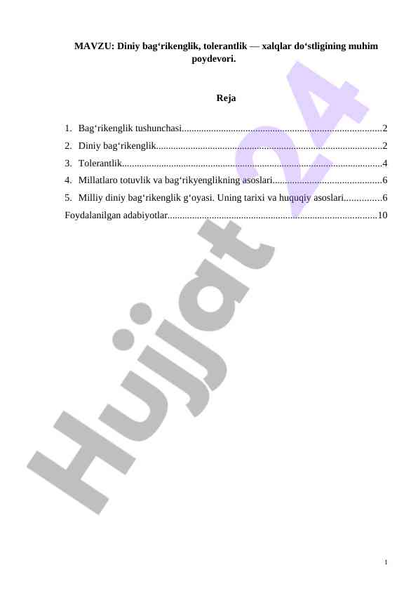 Diniy bag‘rikenglik va tolerantlikning ahmiyati