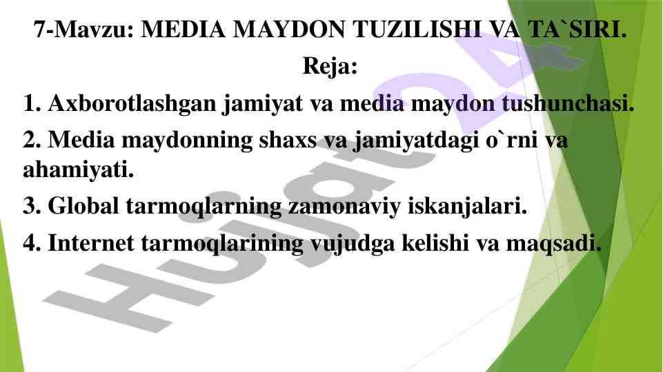 Media maydon tuzilishi va ta'siri mavzusi