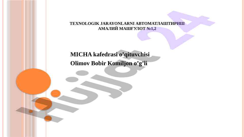 Kaskadli avtomatik rostlash tizimlari amaliy mashg'ulot