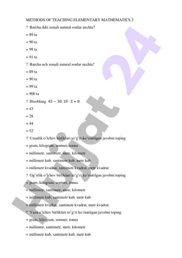 Methods of teaching elementary mathematics