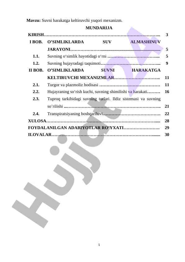 Suvni harakatga keltiruvchi mexanizm mavzusi