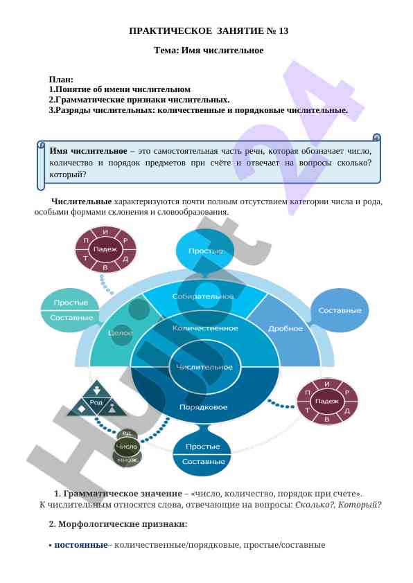 Практическое занятие по имени числительному