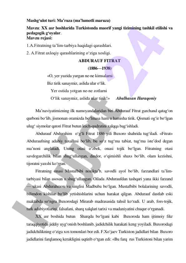 Pedagogik g‘oyalar va maorif tizimi turkistonda