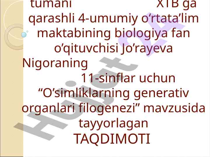 O’simliklarning generativ organlari filogenezi