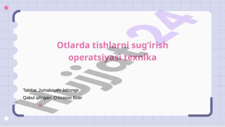 Otlarda tishlarni sug‘irish operatsiyasi texnika