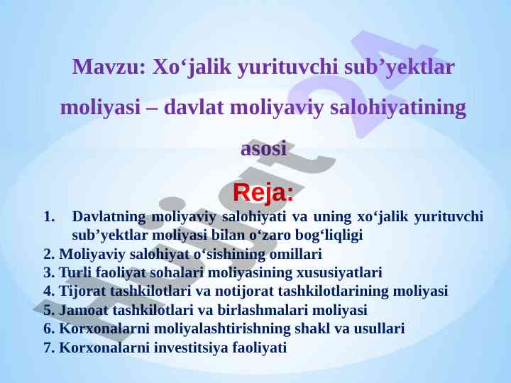 Xo‘jalik yurituvchi sub’yektlar moliyasi