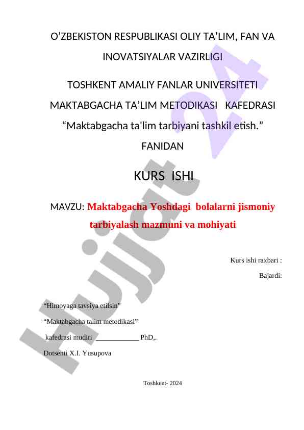 Maktabgacha yoshdagi bolalarni jismoniy tarbiyalash