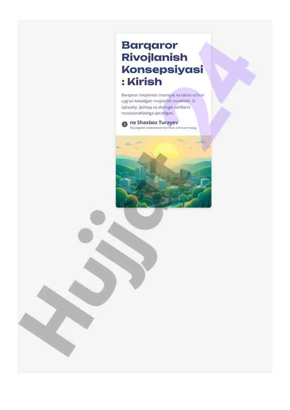 Barqaror rivojlanish konsepsiyasi va asosiy tamoyillari