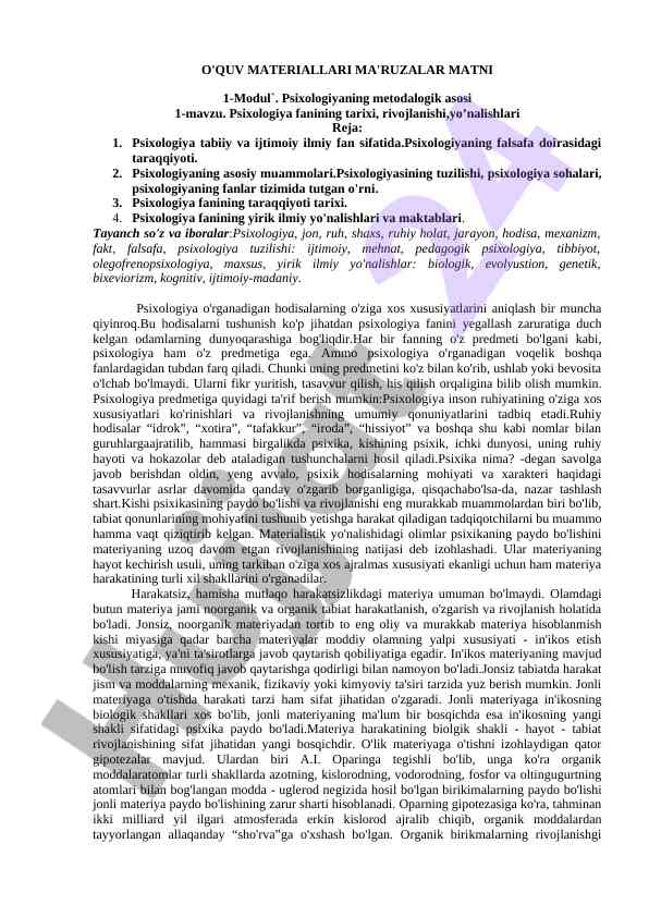 Psixologiya fanining metodologik asoslari