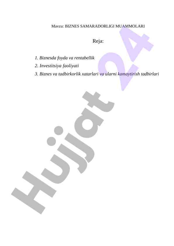 Biznes samaradorligi muammolari tahlili