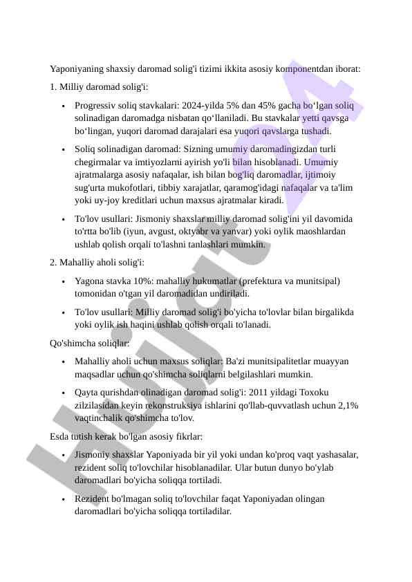Yaponiyaning shaxsiy daromad solig'i tizimi