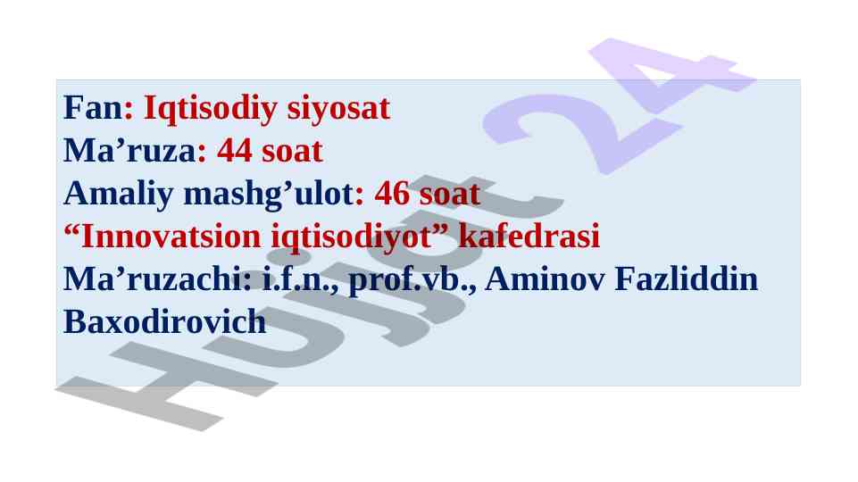 Iqtisodiy siyosatning asosiy aspektlari
