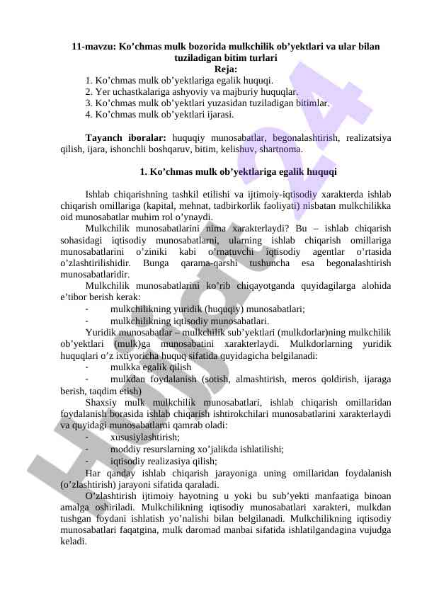 Ko’chmas mulk bozori mulkchilik ob’yektlari
