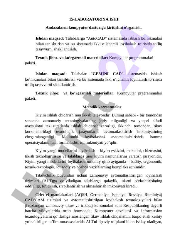 Autocad dasturida ikki o'lchamli loyihalash