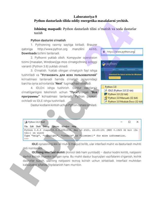 Oddiy energetika masalalari python dasturlashda