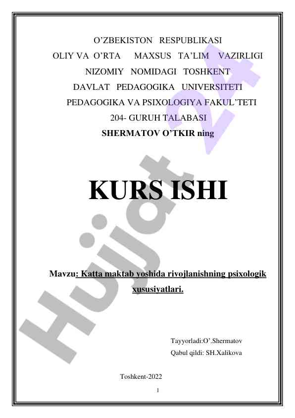 Katta maktab yoshida rivojlanishning psixologik xususiyatlari