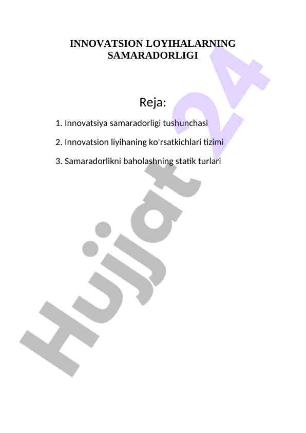 Innovatsion loyihalarning samaradorligini baholash