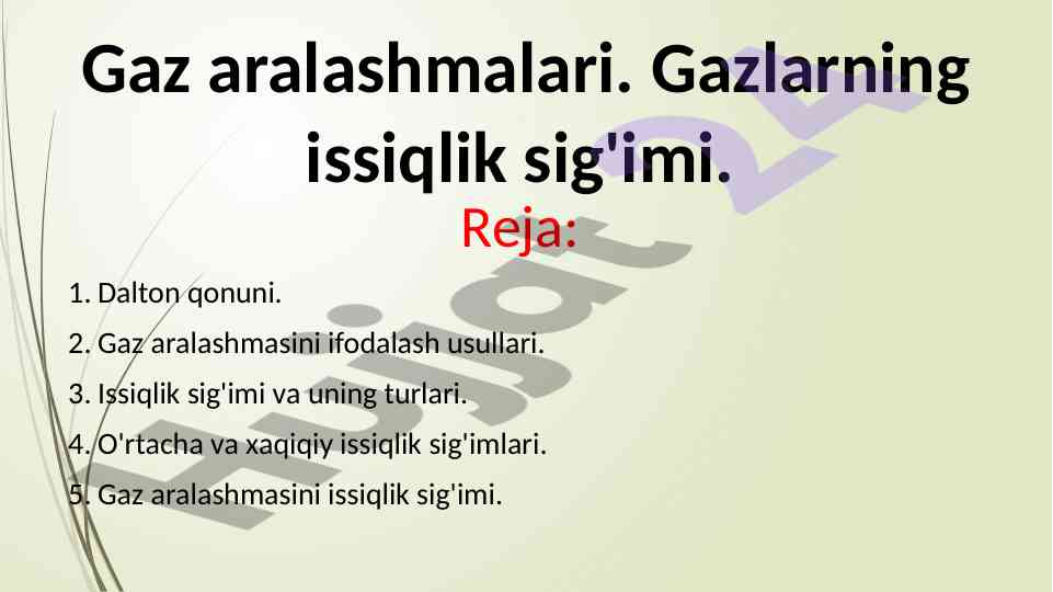 Gaz aralashmalari va issiqlik sig'imi tahlili