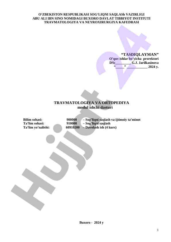 Traumatologiya va neyroxirurgiya modul ishchi dasturi