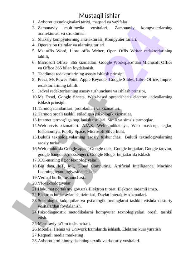Axborot texnologiyalari tarixi va tahlili