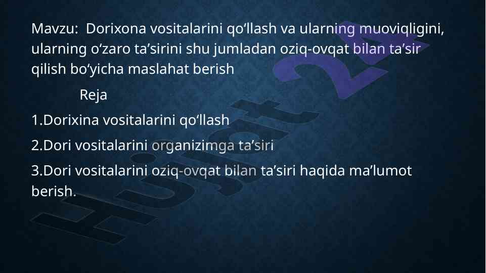 Dorixona Vositalarini Qo‘llash Va Taʼsirini O‘rganish