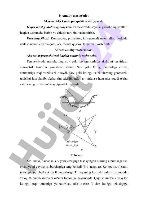 Aks tasvir perspektivasini yasash bo‘yicha amaliy mashg‘ulot