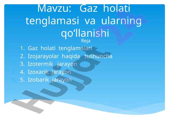 Gaz holati tenglamasi va ularning qo‘llanishi