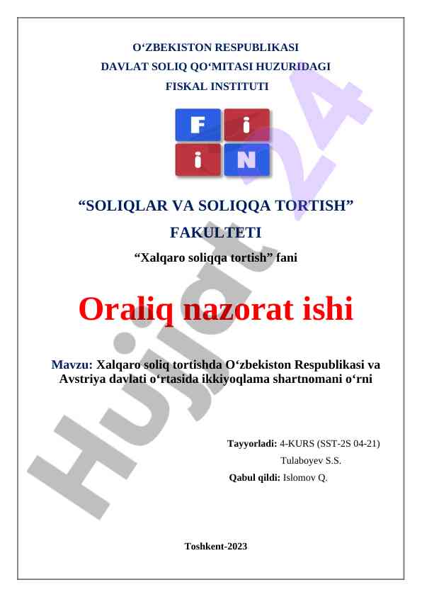 Xalqaro Soliq Tortishda Ikkiyoqlama Shartnomalar